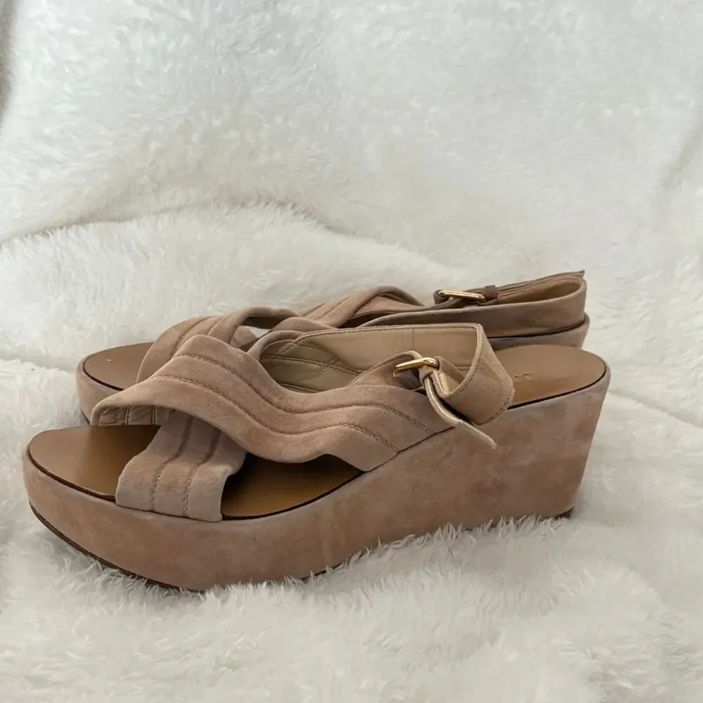 J Crew Darcy Wedge Sandals 7 Tan Suede Heel J.Crew Travel Resort Cruise